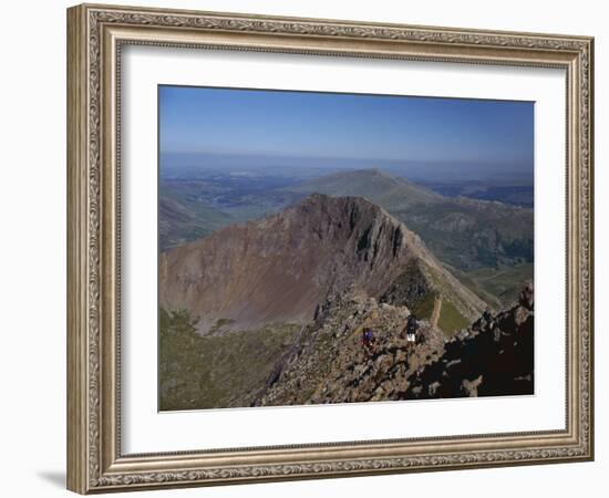 Walkers Approaching the Summit of Mount Snowdon from the Ridge of Y Lliwedd National Park-Nigel Blythe-Framed Photographic Print