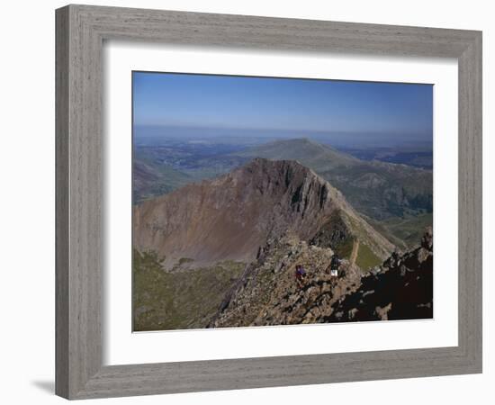 Walkers Approaching the Summit of Mount Snowdon from the Ridge of Y Lliwedd National Park-Nigel Blythe-Framed Photographic Print