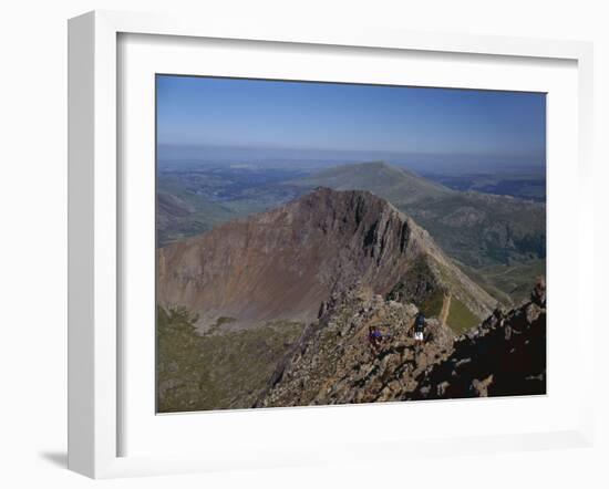 Walkers Approaching the Summit of Mount Snowdon from the Ridge of Y Lliwedd National Park-Nigel Blythe-Framed Photographic Print