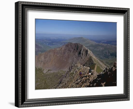 Walkers Approaching the Summit of Mount Snowdon from the Ridge of Y Lliwedd National Park-Nigel Blythe-Framed Photographic Print