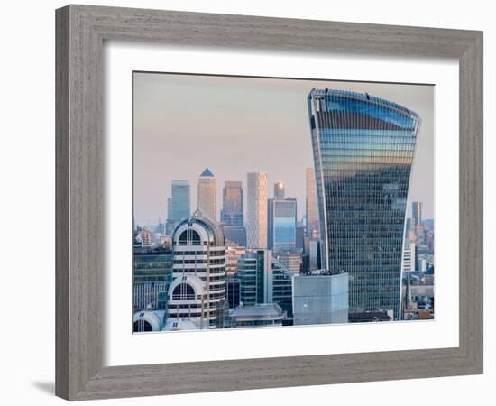 Walkie Talkie Building in the City of London with Canary Wharf beyond, London, England-Charles Bowman-Framed Photographic Print