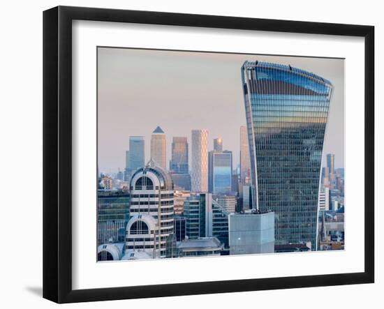 Walkie Talkie Building in the City of London with Canary Wharf beyond, London, England-Charles Bowman-Framed Photographic Print