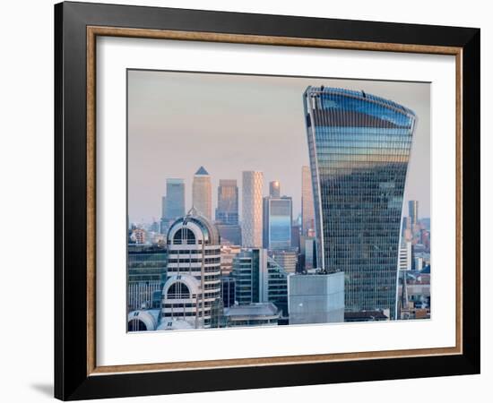 Walkie Talkie Building in the City of London with Canary Wharf beyond, London, England-Charles Bowman-Framed Photographic Print