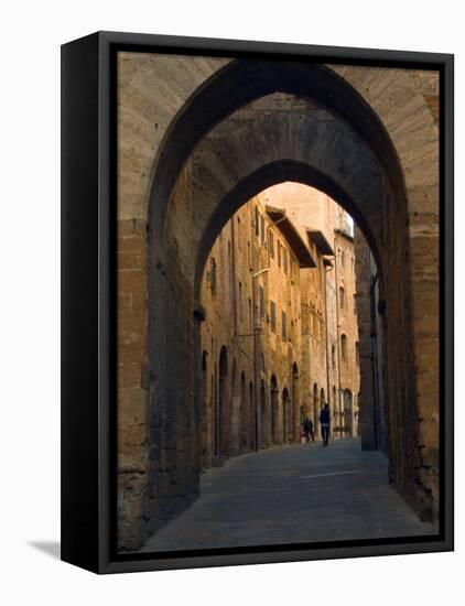 Walking Down the Medieval Streets, San Gimignano, Tuscany, Italy-Janis Miglavs-Framed Premier Image Canvas