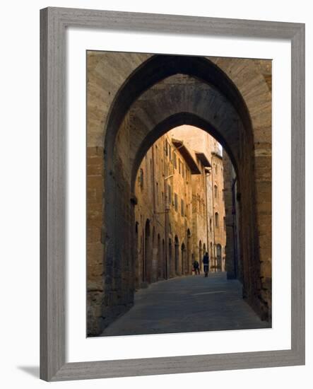 Walking Down the Medieval Streets, San Gimignano, Tuscany, Italy-Janis Miglavs-Framed Photographic Print