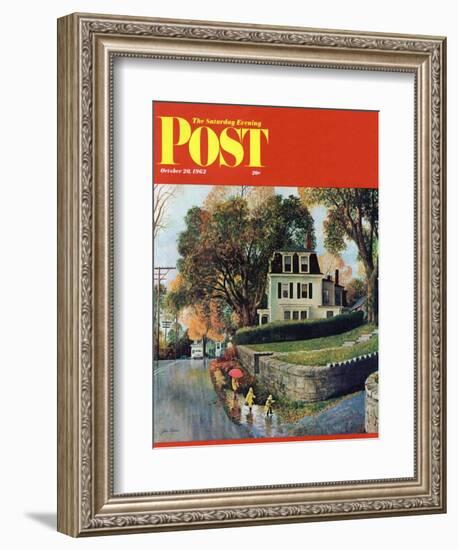 "Walking Home in the Rain," Saturday Evening Post Cover, October 20, 1962-John Clymer-Framed Giclee Print