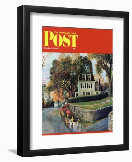 "Walking Home in the Rain," Saturday Evening Post Cover, October 20, 1962-John Clymer-Framed Giclee Print