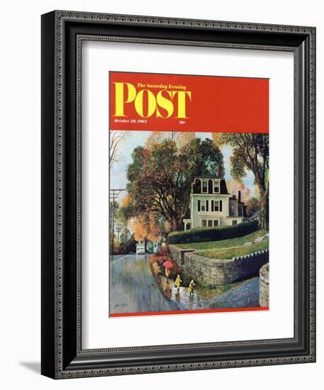 "Walking Home in the Rain," Saturday Evening Post Cover, October 20, 1962-John Clymer-Framed Giclee Print