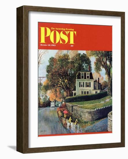 "Walking Home in the Rain," Saturday Evening Post Cover, October 20, 1962-John Clymer-Framed Giclee Print