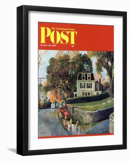 "Walking Home in the Rain," Saturday Evening Post Cover, October 20, 1962-John Clymer-Framed Giclee Print