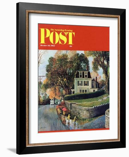 "Walking Home in the Rain," Saturday Evening Post Cover, October 20, 1962-John Clymer-Framed Giclee Print