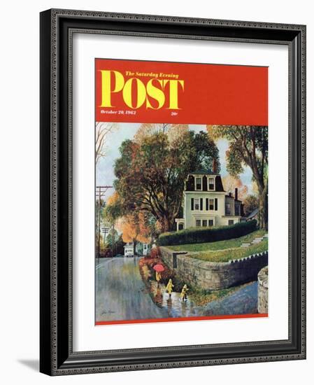 "Walking Home in the Rain," Saturday Evening Post Cover, October 20, 1962-John Clymer-Framed Giclee Print