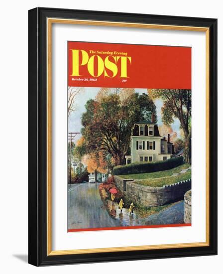 "Walking Home in the Rain," Saturday Evening Post Cover, October 20, 1962-John Clymer-Framed Giclee Print