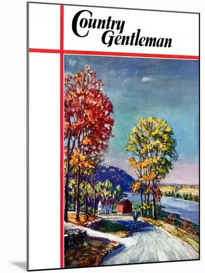 "Walking on Country Road," Country Gentleman Cover, October 1, 1939-Walter Baum-Mounted Giclee Print