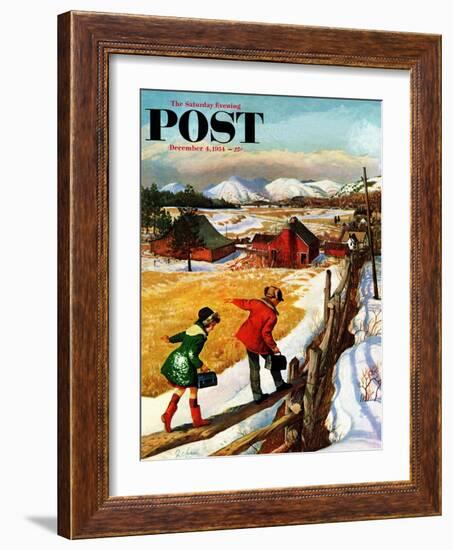 "Walking on the Fence" Saturday Evening Post Cover, December 4, 1954-John Clymer-Framed Giclee Print