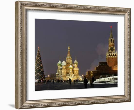 Walking Past a Huge Christmas Tree in Red Square in Moscow-null-Framed Photographic Print