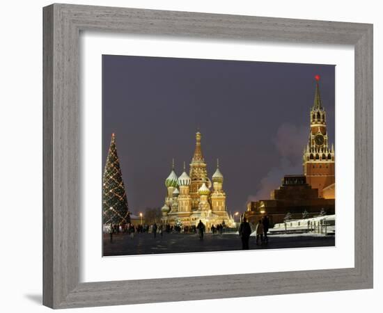 Walking Past a Huge Christmas Tree in Red Square in Moscow-null-Framed Photographic Print