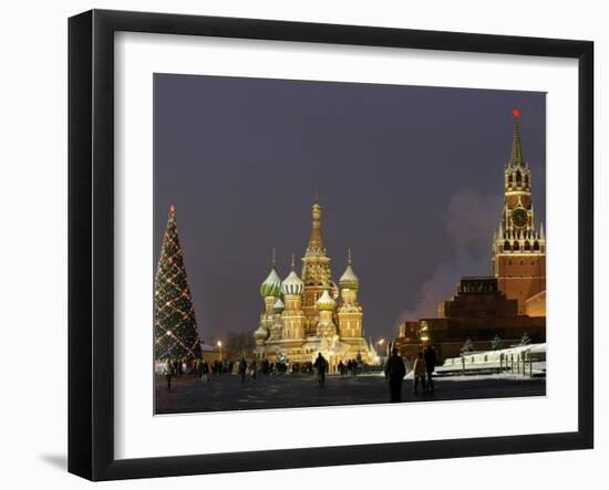 Walking Past a Huge Christmas Tree in Red Square in Moscow-null-Framed Photographic Print