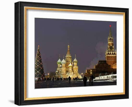 Walking Past a Huge Christmas Tree in Red Square in Moscow-null-Framed Photographic Print