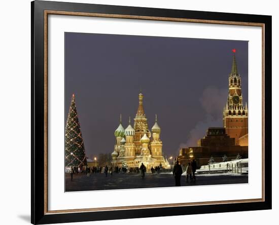 Walking Past a Huge Christmas Tree in Red Square in Moscow-null-Framed Photographic Print