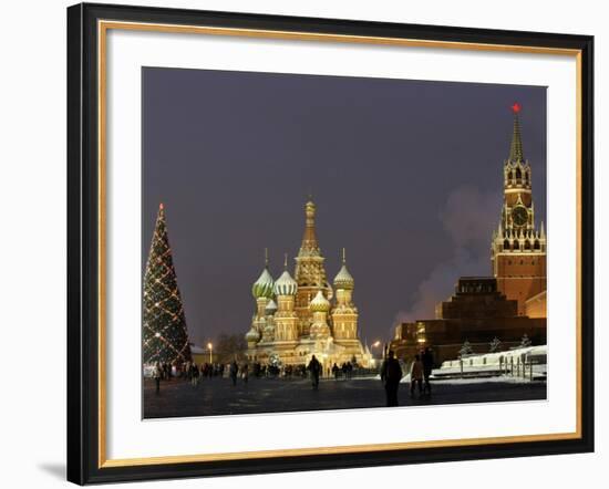 Walking Past a Huge Christmas Tree in Red Square in Moscow-null-Framed Photographic Print