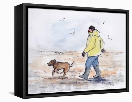 Walking the Dog - 01 (Pen and Watercolour)-Margaret Loxton-Framed Premier Image Canvas