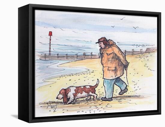 Walking the Dog - 02 (Pen and Watercolour)-Margaret Loxton-Framed Premier Image Canvas