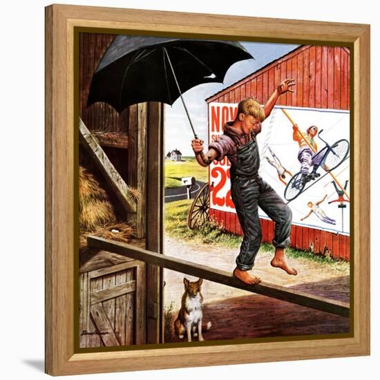 "Walking the Tightrope," June 11, 1949-Stevan Dohanos-Framed Premier Image Canvas