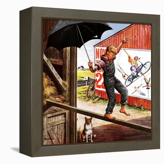 "Walking the Tightrope," June 11, 1949-Stevan Dohanos-Framed Premier Image Canvas