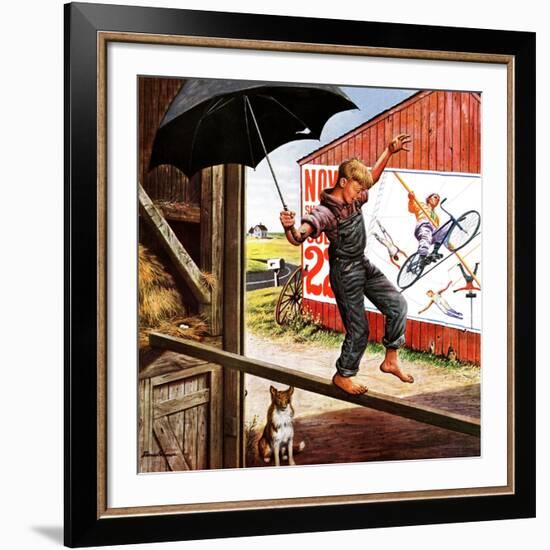 "Walking the Tightrope," June 11, 1949-Stevan Dohanos-Framed Giclee Print