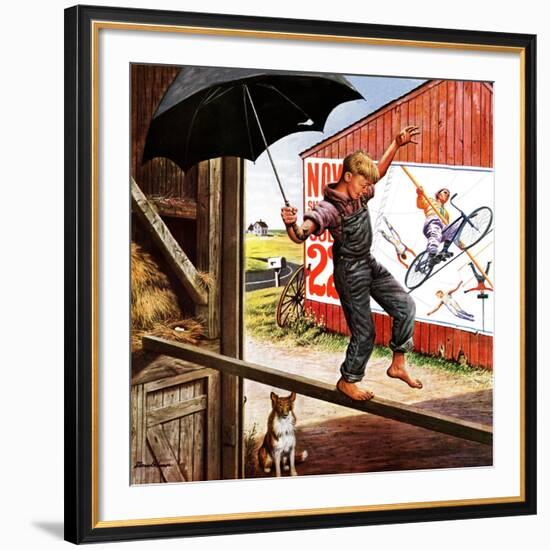 "Walking the Tightrope," June 11, 1949-Stevan Dohanos-Framed Giclee Print