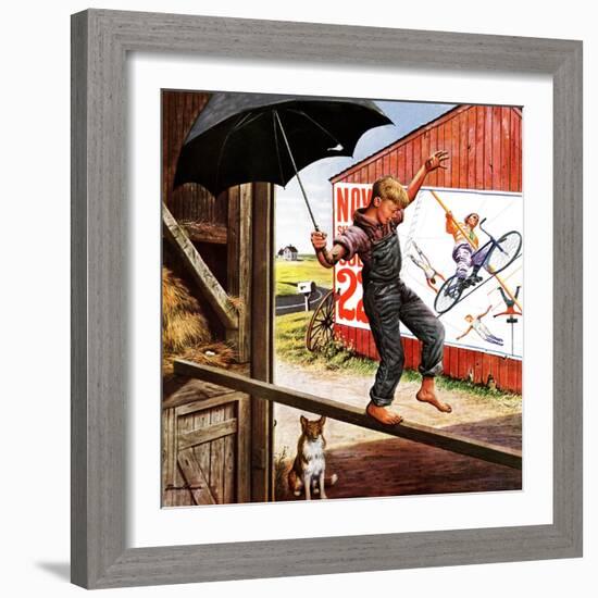 "Walking the Tightrope," June 11, 1949-Stevan Dohanos-Framed Giclee Print