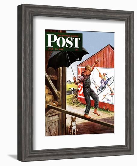 "Walking the Tightrope," Saturday Evening Post Cover, June 11, 1949-Stevan Dohanos-Framed Giclee Print