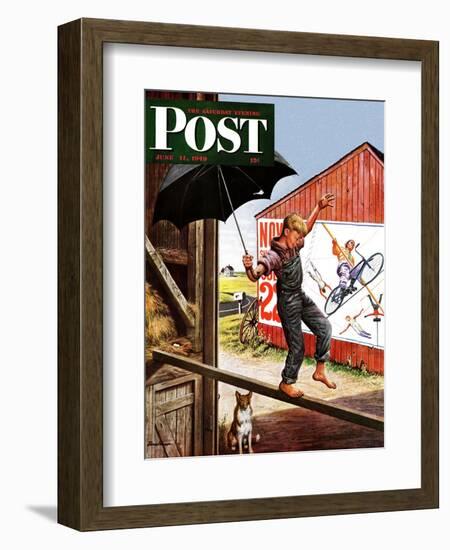 "Walking the Tightrope," Saturday Evening Post Cover, June 11, 1949-Stevan Dohanos-Framed Giclee Print