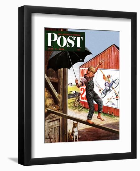 "Walking the Tightrope," Saturday Evening Post Cover, June 11, 1949-Stevan Dohanos-Framed Giclee Print