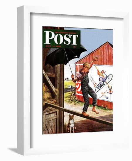 "Walking the Tightrope," Saturday Evening Post Cover, June 11, 1949-Stevan Dohanos-Framed Giclee Print