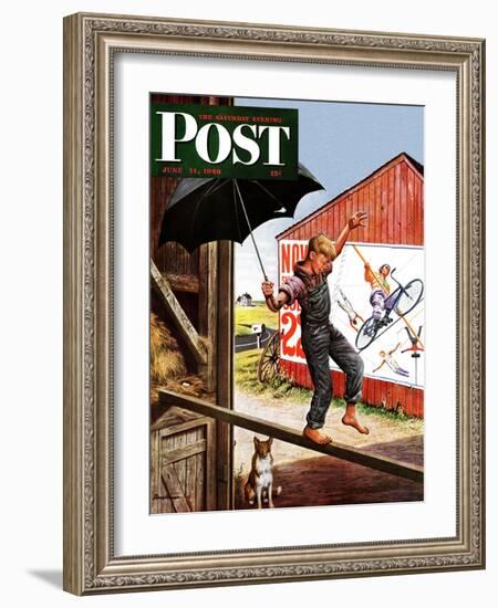 "Walking the Tightrope," Saturday Evening Post Cover, June 11, 1949-Stevan Dohanos-Framed Giclee Print