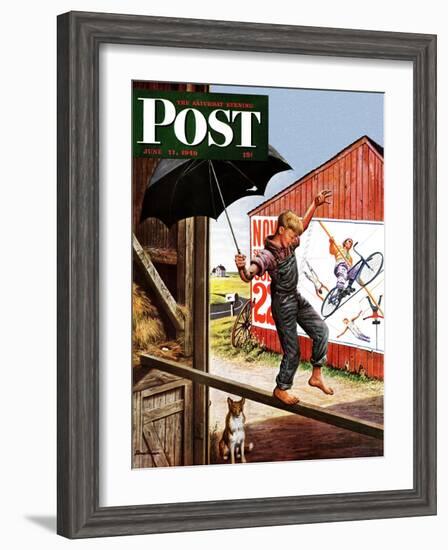 "Walking the Tightrope," Saturday Evening Post Cover, June 11, 1949-Stevan Dohanos-Framed Giclee Print