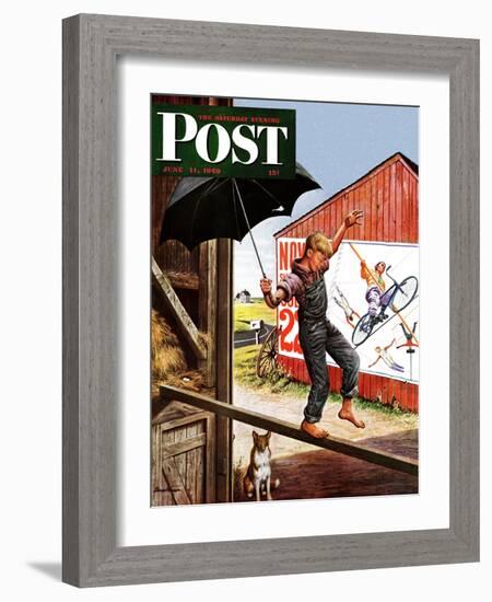 "Walking the Tightrope," Saturday Evening Post Cover, June 11, 1949-Stevan Dohanos-Framed Giclee Print