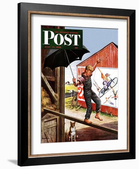 "Walking the Tightrope," Saturday Evening Post Cover, June 11, 1949-Stevan Dohanos-Framed Giclee Print