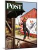 "Walking the Tightrope," Saturday Evening Post Cover, June 11, 1949-Stevan Dohanos-Mounted Giclee Print