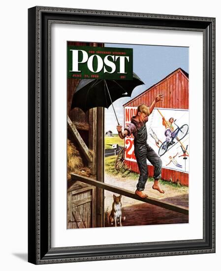 "Walking the Tightrope," Saturday Evening Post Cover, June 11, 1949-Stevan Dohanos-Framed Giclee Print