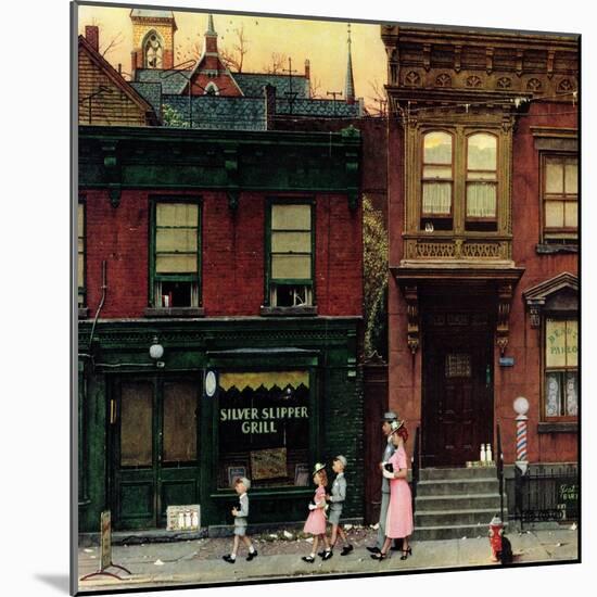 "Walking to Church", April 4,1953-Norman Rockwell-Mounted Premium Giclee Print