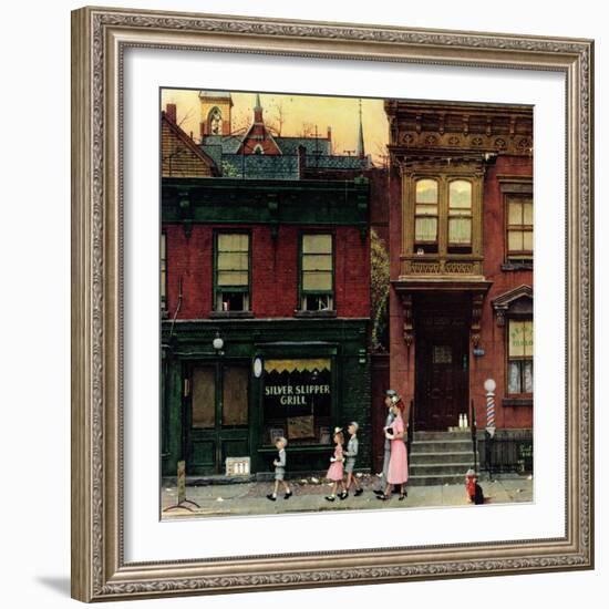 "Walking to Church", April 4,1953-Norman Rockwell-Framed Giclee Print