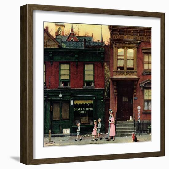 "Walking to Church", April 4,1953-Norman Rockwell-Framed Giclee Print