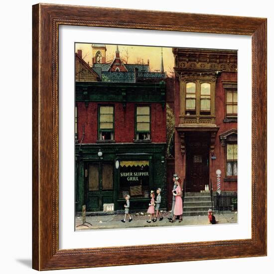 "Walking to Church", April 4,1953-Norman Rockwell-Framed Giclee Print