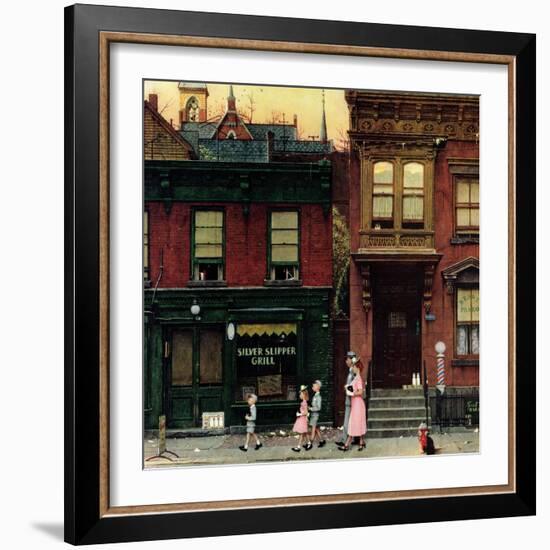 "Walking to Church", April 4,1953-Norman Rockwell-Framed Giclee Print