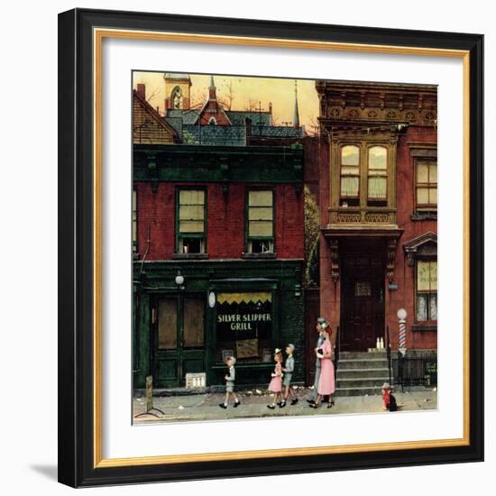 "Walking to Church", April 4,1953-Norman Rockwell-Framed Giclee Print