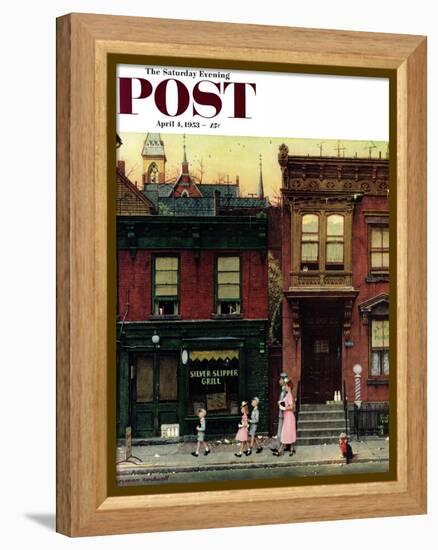 "Walking to Church" Saturday Evening Post Cover, April 4,1953-Norman Rockwell-Framed Premier Image Canvas