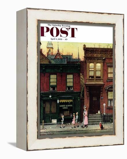 "Walking to Church" Saturday Evening Post Cover, April 4,1953-Norman Rockwell-Framed Premier Image Canvas